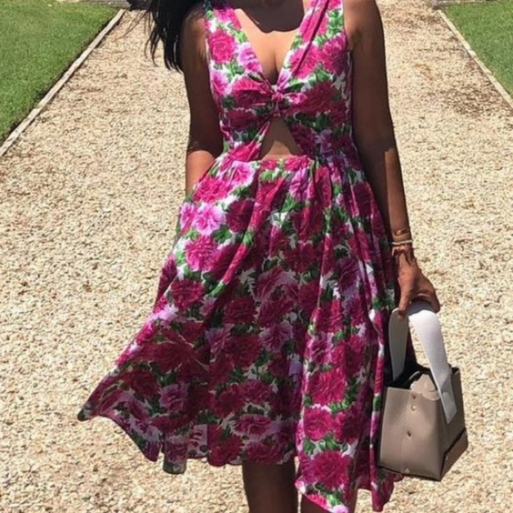 Michael Kors Runway Collection pink floral cut out midi Dress